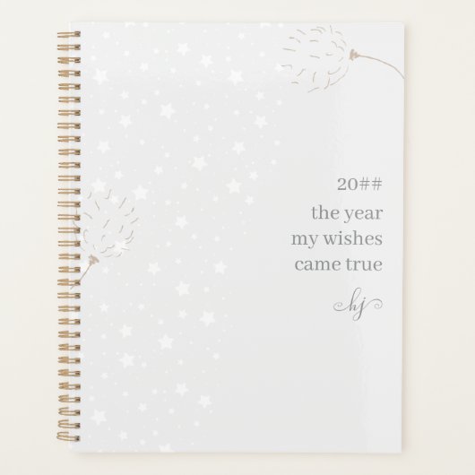 Dandelion Puffs and Stars Gray White Monogrammed Planner (Voorkant)