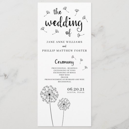 Dandelion Rustic Wedding Programme Programmakaart (Voorkant)