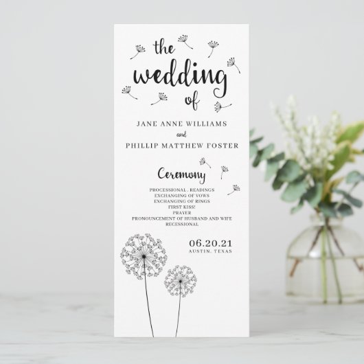 Dandelion Rustic Wedding Programme Programmakaart (Staand voorkant)