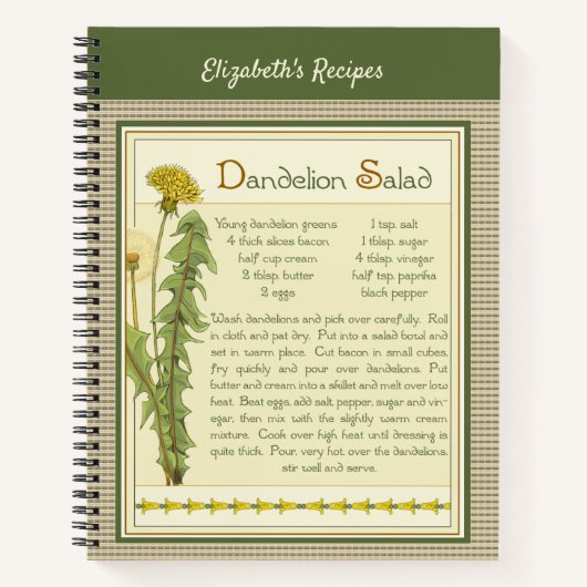 Dandelion Salad Recipe Book Notitieboek (Voorkant)