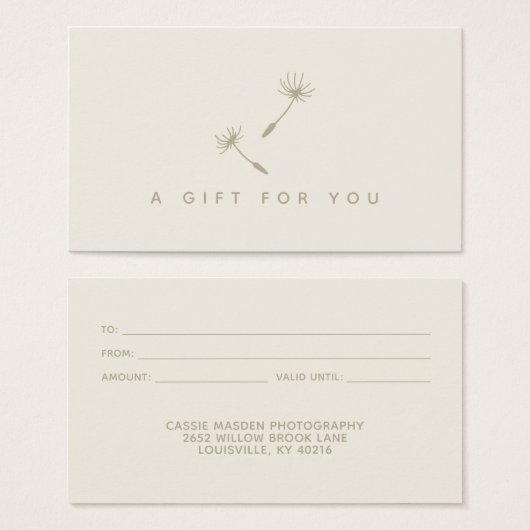 Dandelion Seed Rustic Botanical Logo Gift Kaart (Voorkant /achterkant)