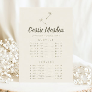 Dandelion Seed Rustic Botanical Service Price Menu