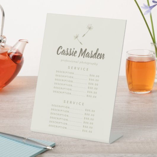 Dandelion Seed Rustic Botanical Service Price Menu Reclamebord Met Voetstuk (Insitu)