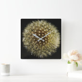 Dandelion Seedhead White Script Numbers wc Vierkante Klok (Huis)