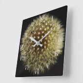 Dandelion Seedhead White Script Roman wcn Vierkante Klok (Hoek)