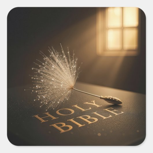 Dandelion Seedling with Water Droplets on a Bible  Vierkante Sticker (Voorkant)