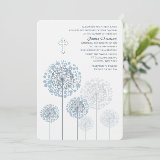 Dandelion Seedlings Blue Religious Uitnodiging (Staand voorkant)