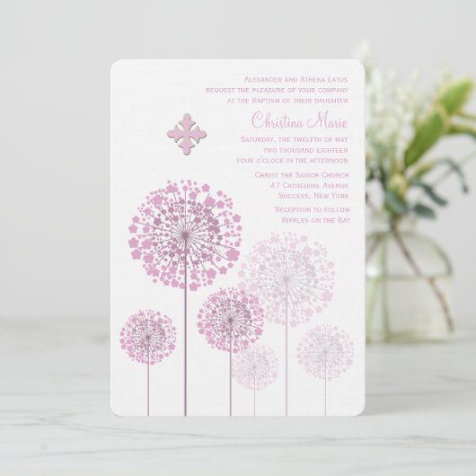 Dandelion Seedlings Roze Uitnodiging tot godsdiens (Staand voorkant)