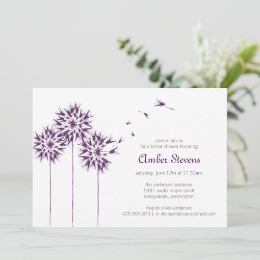 Dandelion Shower/Party Invitation Kaart (Staand voorkant)