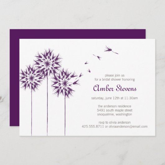 Dandelion Shower/Party Invitation Kaart (Voorkant / Achterkant)