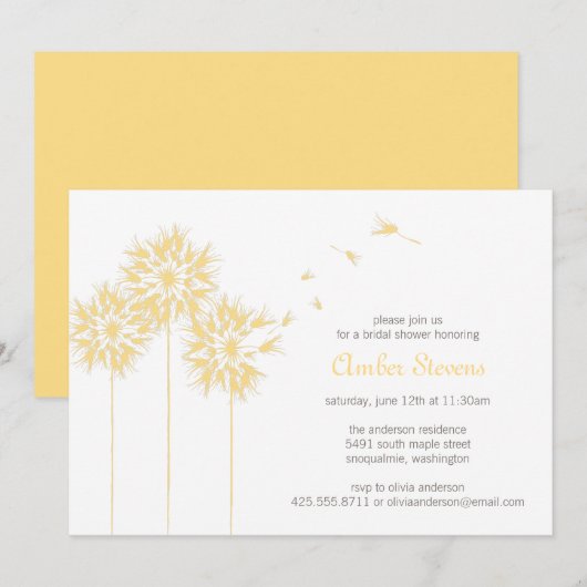 Dandelion Shower/Party Invitation Kaart (Voorkant / Achterkant)