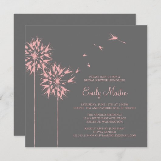 Dandelion Shower-uitnodiging Kaart (Voorkant / Achterkant)