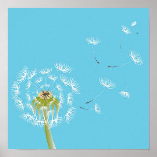 Dandelion sky blue en white art poster