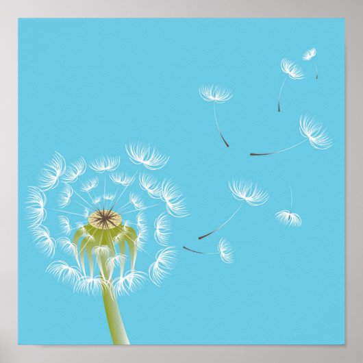 Dandelion sky blue en white art poster (Voorkant)