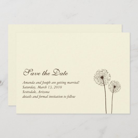 dandelion slaat de datum op kaart (Voorkant / Achterkant)