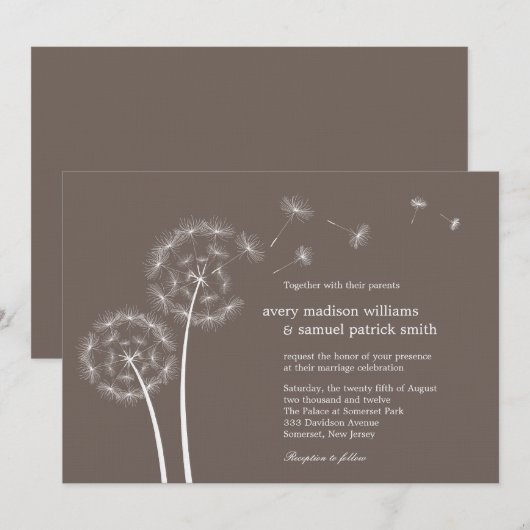 Dandelion Spring Wedding Invitation Kaart (Voorkant / Achterkant)