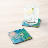 Dandelion waterverf abstract blauw en groen bier onderzetter (Rechterzijde)