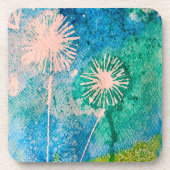Dandelion waterverf abstract blauw en groen bier onderzetter (Voorkant)