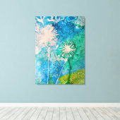Dandelion waterverf abstract blauw en groen canvas afdruk (Insitu (Houten vloer))