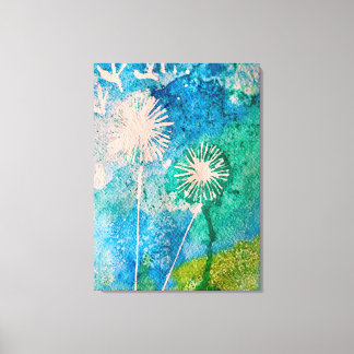 Dandelion waterverf abstract blauw en groen canvas afdruk