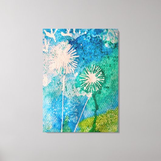 Dandelion waterverf abstract blauw en groen canvas afdruk (Voorkant)