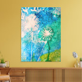 Dandelion waterverf abstract blauw en groen canvas afdruk (Insitu (Woonkamer))