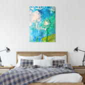 Dandelion waterverf abstract blauw en groen canvas afdruk (Insitu (Slaapkamer))