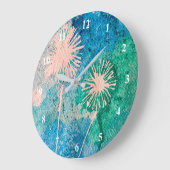 Dandelion waterverf abstract blauw en groen grote klok (Hoek)