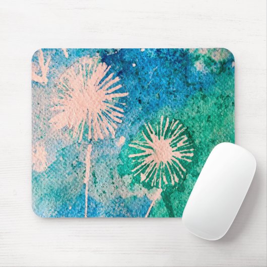 Dandelion waterverf abstract blauw en groen muismat (Met muis)
