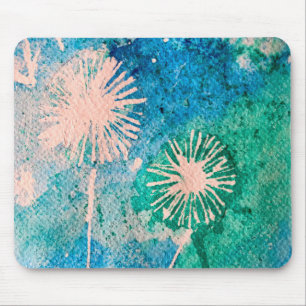 Dandelion waterverf abstract blauw en groen muismat