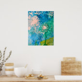 Dandelion waterverf abstract blauw en groen poster (Keuken)