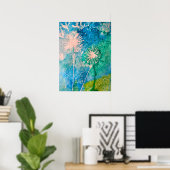 Dandelion waterverf abstract blauw en groen poster (Thuiskantoor)