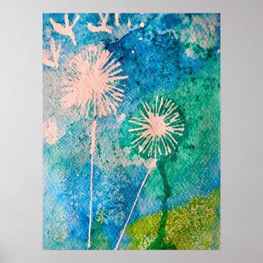 Dandelion waterverf abstract blauw en groen poster (Voorkant)