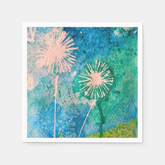 Dandelion waterverf abstract blauw en groen servet (Voorkant)