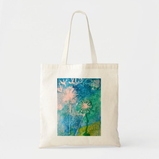 Dandelion waterverf abstract blauw en groen tote bag (Voorkant)