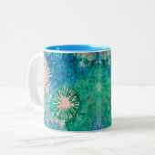 Dandelion waterverf abstract blauw en groen tweekleurige koffiemok (Voorkant links)