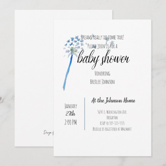 Dandelion Waterverf Baby shower (Voorkant / Achterkant)