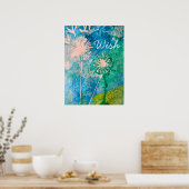 Dandelion waterverf wenst abstract blauw en groen poster (Keuken)