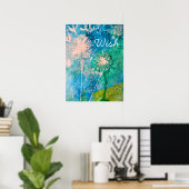 Dandelion waterverf wenst abstract blauw en groen poster (Thuiskantoor)