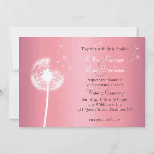 Dandelion Wedding Invitation in Roos Gold en Grey Kaart (Voorkant)