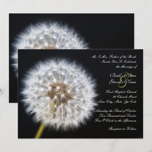 Dandelion Wedding Invitation Kaart (Voorkant / Achterkant)