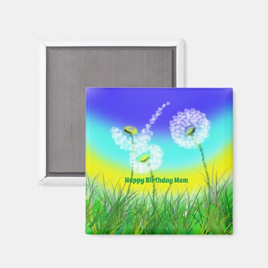 Dandelion Weed Clock, Mums Birthday, Fridge Magnet (Voorkant / Achterkant)