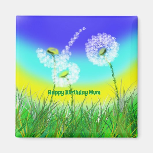 Dandelion Weed Clock, Mums Birthday, Fridge Magnet (Voorkant)