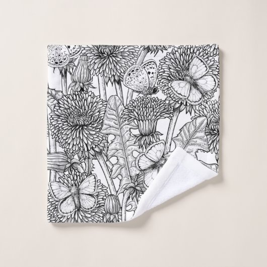 Dandelion-weide in zwart-wit bad handdoek (Wasdoekje)