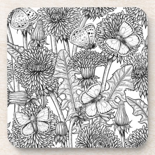 Dandelion-weide in zwart-wit bier onderzetter (Voorkant)