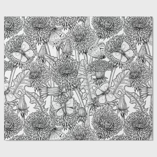 Dandelion-weide in zwart-wit cadeaupapier (Vlak)