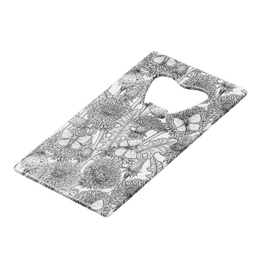 Dandelion-weide in zwart-wit creditkaart flessenopener (Achterkant Gekanteld)