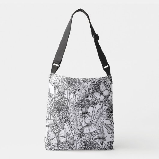 Dandelion-weide in zwart-wit crossbody tas (Voorkant)