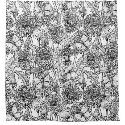 Dandelion-weide in zwart-wit douchegordijn (Voorkant)