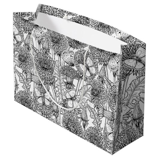 Dandelion-weide in zwart-wit groot cadeauzakje (Achterkant Gekanteld)